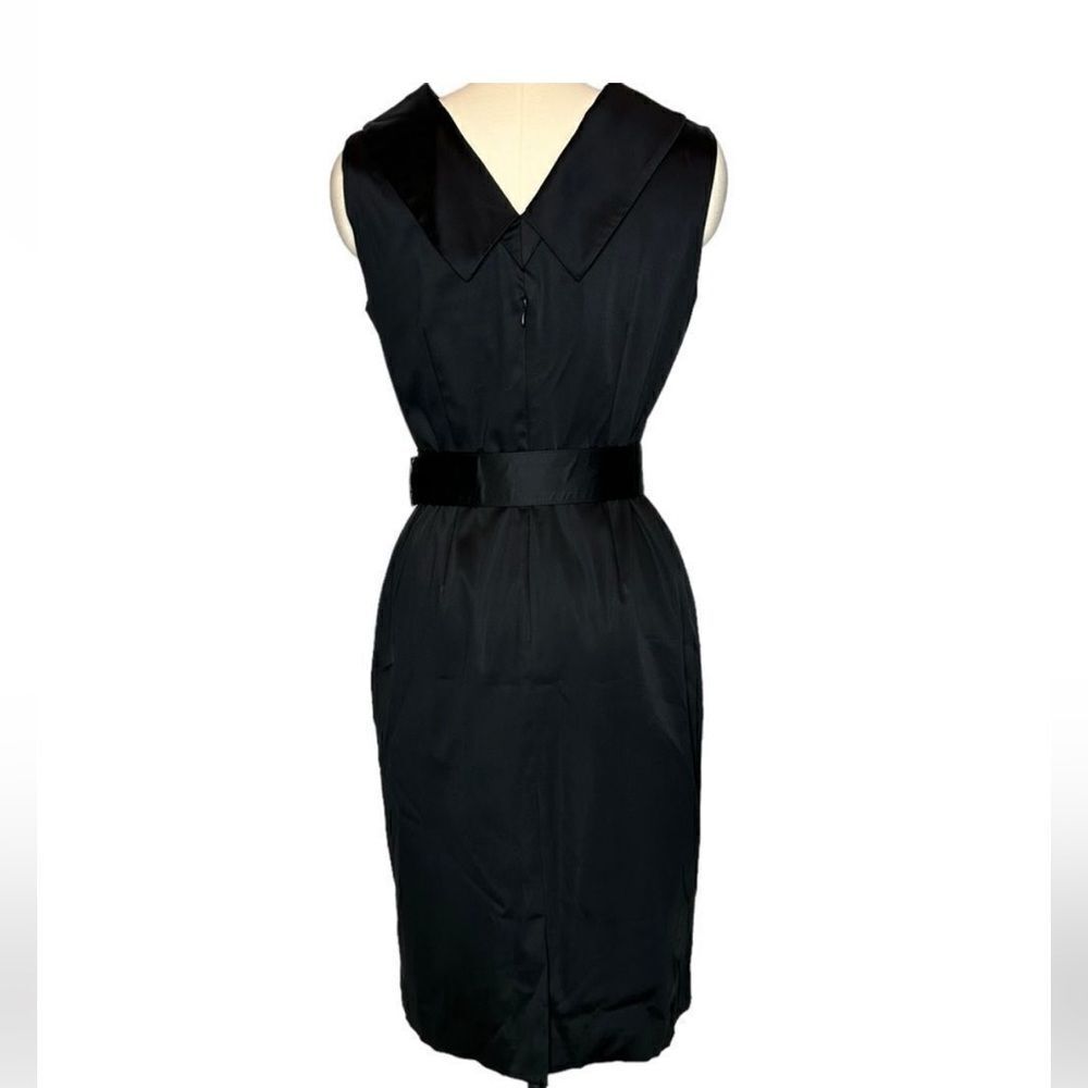 Adrianna Papell Black Satin Belted Audrey Hepburn Sheath Cocktail Dress | Size 8